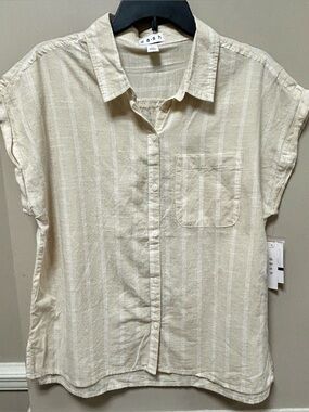 Dash Cream Stripe Short-Sleeve Button-Up Shirt NWT Sz L